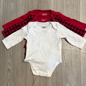 Red and White Long Sleeve Baby Bodysuits